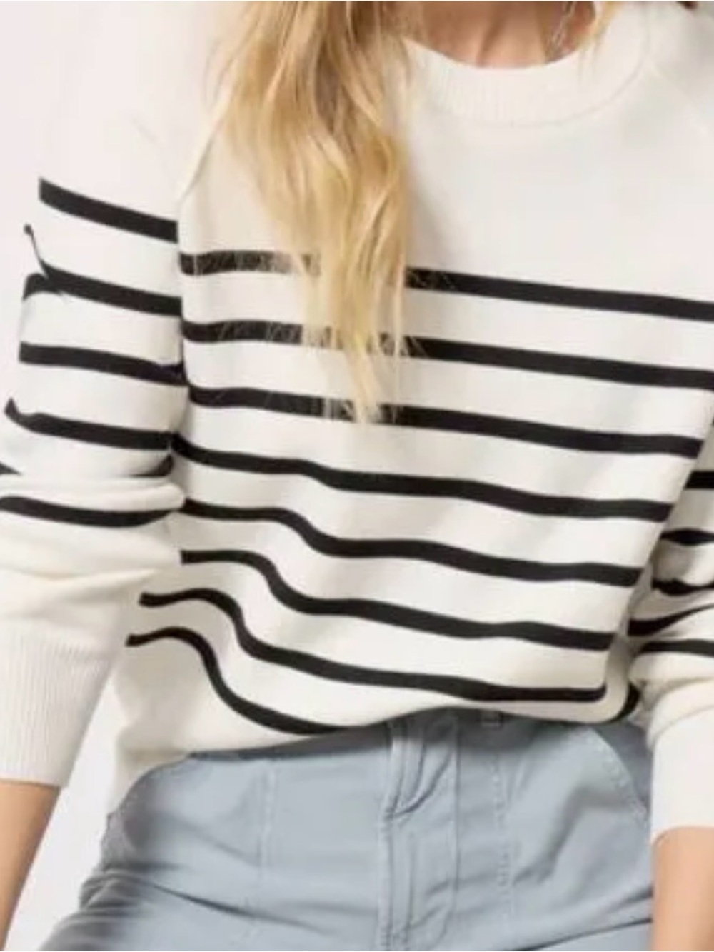 Evereve June Striped Cream and Black Striped Crewneck Like New